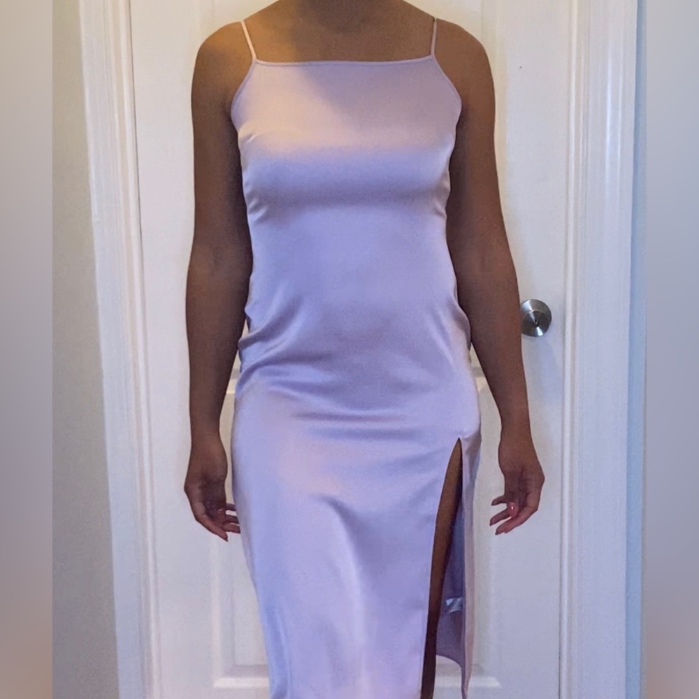 Satin silky lavender strap dress